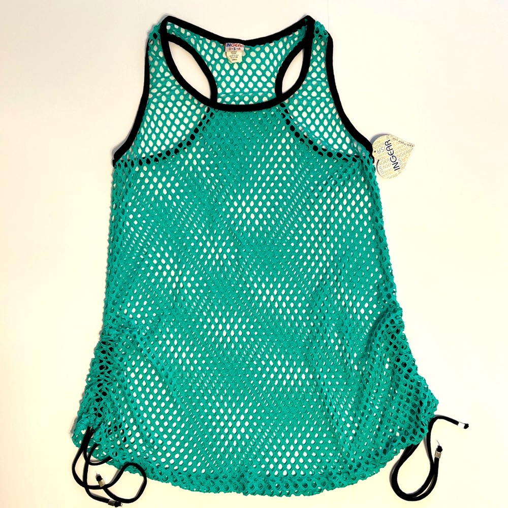 Ingear Crochet Cover Up Racerback Dress Green Sz Small Mesh Summer Swimwear